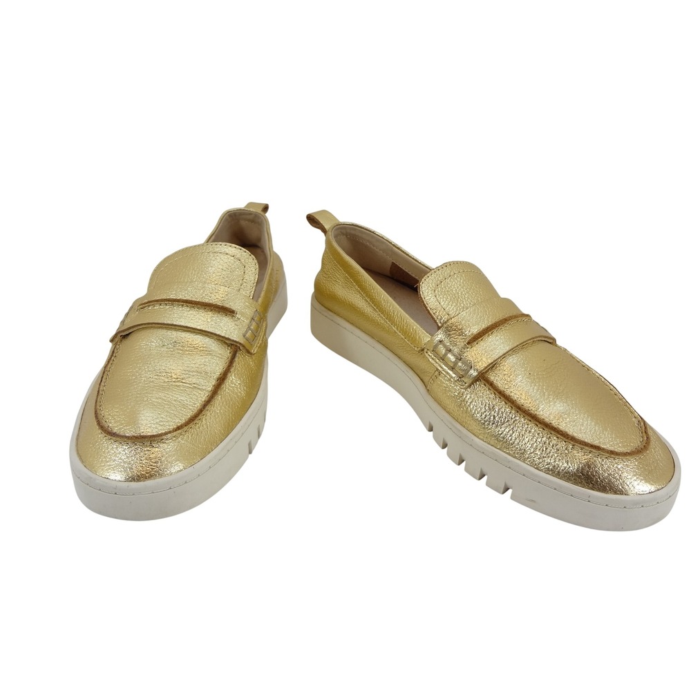 Vionic Uptown Loafer Women 7-1/2 Gold Excellent Metallic Platform Leather